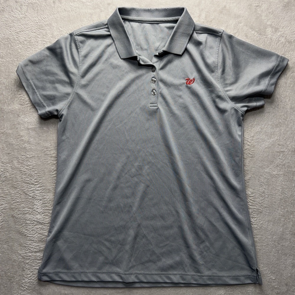 Walgreens Employee Uniform Polo Shirt Womens M Grey Short Sleeve Logo Work Staff